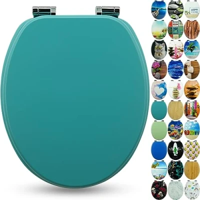Abbildung von Sanfino WC Sitz „Mars Green“ hochwertiger Toilettendeckel mit Absenkautomatik aus Holz, viele bunte Motive, hoher Sitzkomfort, einfache Montage