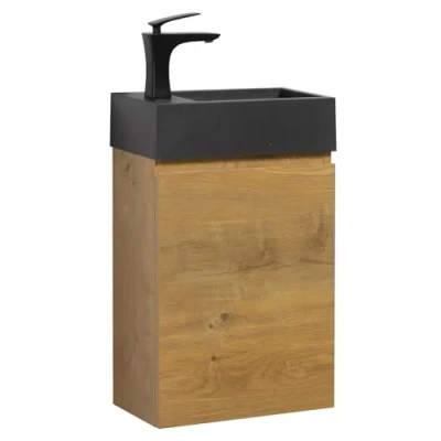 Abbildung von WC Badmöbel Angela 40x22 cm Eiche Schrank Schwarze Waschbecken Badezimmer Toilette