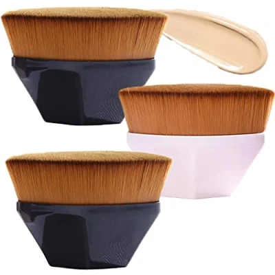 Abbildung von LABOTA 3 Stück Foundation Pinsel Make up Kabuki Flat Top Gesicht Groove Design Blush zum Mischen von Flüssigkeit, Concealer Premium,Creme(2Schwarz +1Pinke)