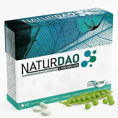 Abbildung von NATURDAO® 60 DAO Tabletten 3.000.000 HDU pro Tag perfekte Dosierung mit 1.000.000 Tablette (1 bis 3 Tabletten/Tag) 100% veganes Enzym