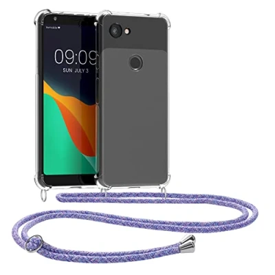 Abbildung von kwmobile Necklace Case kompatibel mit Google Pixel 3a Hülle Silikon Cover Handykette Band Handyhülle Lavendel Violett Hellblau Transparent
