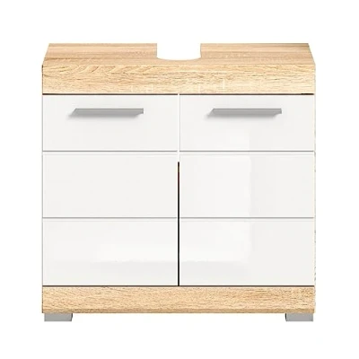 Abbildung von furnling Waschbeckenunterschrank Laurent, Waschtischunterschrank, Badezimmerschrank, Badunterschrank, mit 2 Türen, innen Fächer, FSC Zertifiziert, Badezimmermöbel, Badmöbel, Natur weiß
