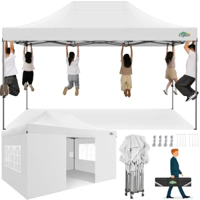 Abbildung von COBIZI Pavillon 3x4,5 wasserdicht stabil Winterfest 2.0, Faltpavillon Partyzelt, Gartenpavillon UV Schutz mit 4 Seitenteilen Festival Partyzelt Sonnenschutz Pavillon, Weiß