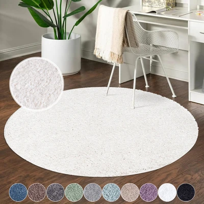 Abbildung von carpet city Shaggy Hochflor Teppich Rund 80 cm Creme Langflor Wohnzimmerteppich Einfarbig Uni Modern Flauschig Weiche Teppiche Schlafzimmer Deko