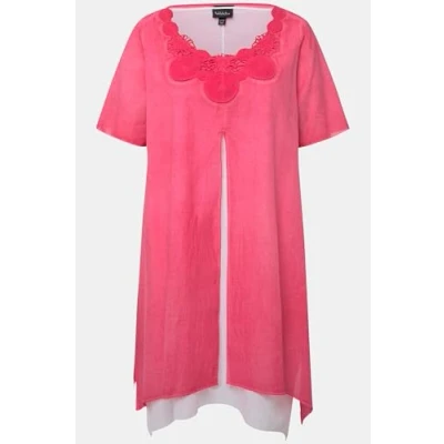 Abbildung von Ulla Popken Sommerkleid Tunika Kleid Spitze doppellagig Rundhals Halbarm