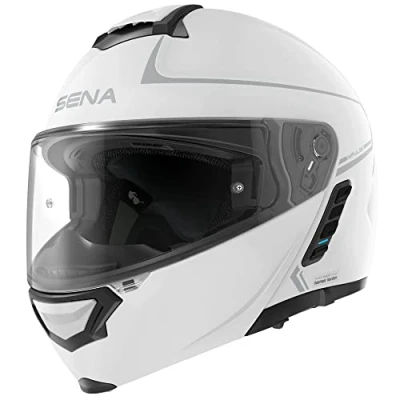 Abbildung von Sena Bluetooth Klapphelm Impulse mit Sound by Harman Kardon, Sonnenblende und integriertem Mesh Intercom System / MP3 Sprachwahl (Weiß, S)