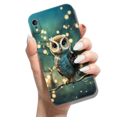 Abbildung von Handyhülle für iPhone XR Hülle Tier Muster Motiv Weich TPU Silikon Schwarz Case Mädchen Jungen Dünn Slim Soft Cover Eulen Baum