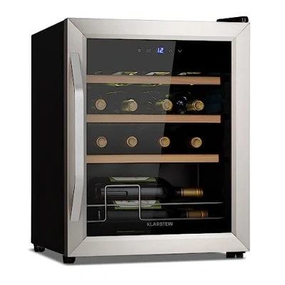 Abbildung von Klarstein Weinkühlschrank, Getränkekühlschrank Schmal, Kühlschrank mit Glastür, Getränkekühlschränke Freistehend, Weinkühlschrank Klein, Weinkühlschränke 1 Zone, UV Schutz, 5 18 C, 16 Flaschen
