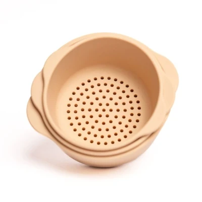 Abbildung von Inspire My Play 3 x Natur Stapelbare Silikonschalen und Sieb Perfektes Zubehör für Sensory PlayTray Tuff Tray Spielzeug Frühentwicklung &amp; Aktivitätsspielzeug