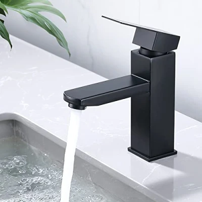 Abbildung von HOMELODY Wasserhahn Bad Schwarz Waschtischarmatur Armatur Waschbecken Eckig Badezimmer Mischbatterie Edelstahl Einhebelmischer Badarmatur