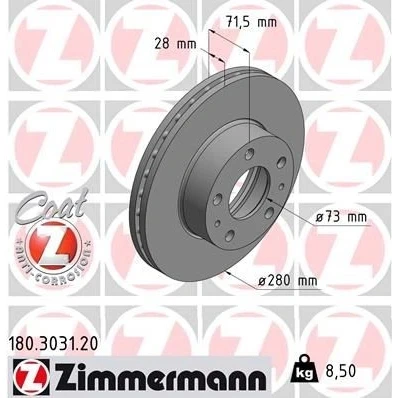 Abbildung von ZIMMERMANN COAT Z 180.3031.20 Bremsscheibe 280 28 7/5 5 118 innenbelüftet beschichtet FIAT: Ducato III Kastenwagen, Pritsche / Fahrgestell