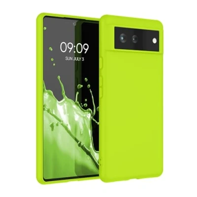 Abbildung von kwmobile Hülle kompatibel mit Google Pixel 6 weiches TPU Silikon Case Cover geeignet für kabelloses Laden Neon Gelb