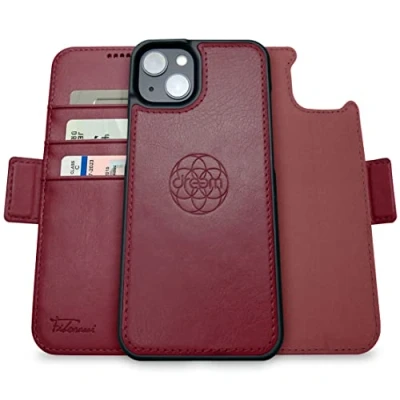 Abbildung von Dreem Fibonacci kompatibel mit iPhone 14 Plus Brieftaschen Etui / 2 in 1 stoßfestes und abnehmbares Folio aus veganem Leder, MagSafe kompatibel, RFID Schutz [Burgundisch]