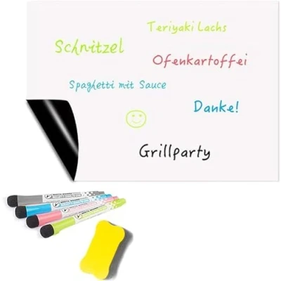 Abbildung von Magnetisches Whiteboard Folie für Kühlschrank Essensplaner Einkaufsliste A3 Magnetfolie Planer Selbstklebend Weiß abwischbar 43x30 cm mit 4 Marker