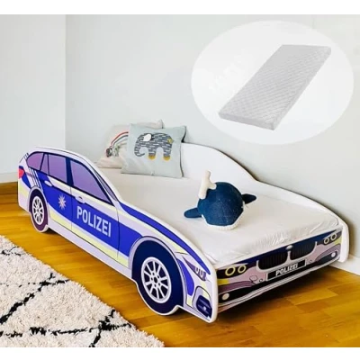 Abbildung von Kids Collective Autobett Kinderbett Jugendbett Polizei 70x140, 80x160 cm mit Rausfallschutz, Polizeiauto Polizist Kinder Spielbett, Matratze, 140x70