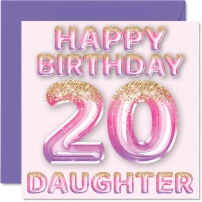 Abbildung von Geburtstagskarte zum 20. Geburtstag für Tochter rosa &amp; lila Glitzerballons Happy Birthday Karten 20 Jahre alte von Mama Papa Eltern, 145 mm x Geburtstagsgrußkarten Geschenk