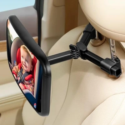 Abbildung von AiQInu 360 Autospiegel für den Rücksitz, Bruchsicherer Rücksitzspiegel mit Haken Clip, Spiegel Auto schwenkbar Kindersitz und Babyschale Schwarz