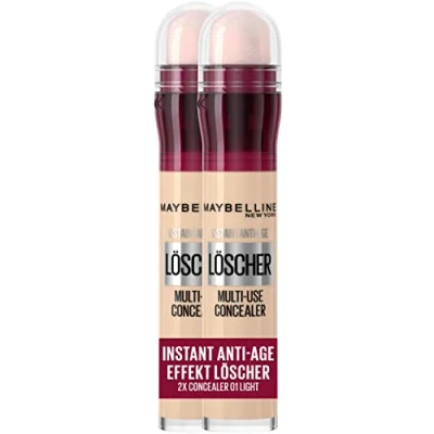 Abbildung von Maybelline New York Abdeckstift im Doppelpack, Instant Anti Age Effekt Concealer, Löscher mit Mikro Lösch Applikator, Nr. 01 Light, 2 x 6,8 ml