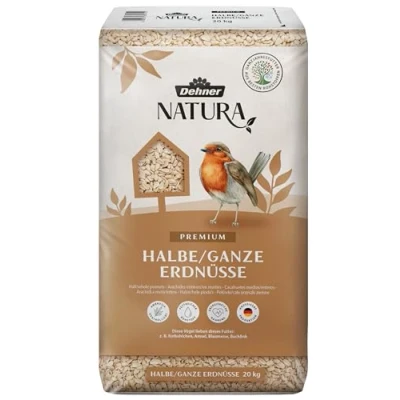 Abbildung von Dehner Natura Premium Wildvogelfutter, halbe / ganze Erdnüsse schalenfrei, Ganzjahresfutter proteinreich energiereich, hochwertiges Vogelfutter für Wildvögel, 20 kg