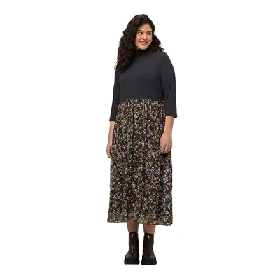 Abbildung von Ulla Popken Damen Meshkleid mit Rippentop Kleider, Asphalt, 46 48