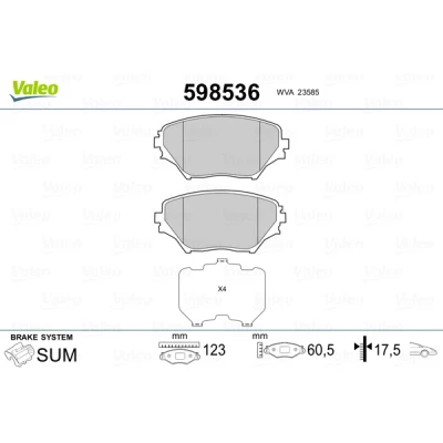 Abbildung von VALEO 598536 Bremsbelagsatz Vorderachse exkl. Verschleißwarnkontakt mit Anti Quietsch Blech TOYOTA: RAV4 II SUV, Picnic