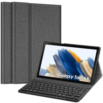 Abbildung von Fintie Tastatur Hülle für Samsung Galaxy Tab A8 10.5 Zoll 2022/2021 SM X200/X205/X207 Keyboard Cover mit Magnetisch Abnehmbarer Deutsches Layout Tastatur, Dunkelgrau