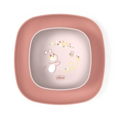 Abbildung von Chicco Geschirrset Kinder, Entwöhnungs Brotteig Set mit 1 Teller Platte und Schüssel, 2 Stück, Stapelbarer Geschirrsatz, platzsparend, 12+ Monate, Rosa
