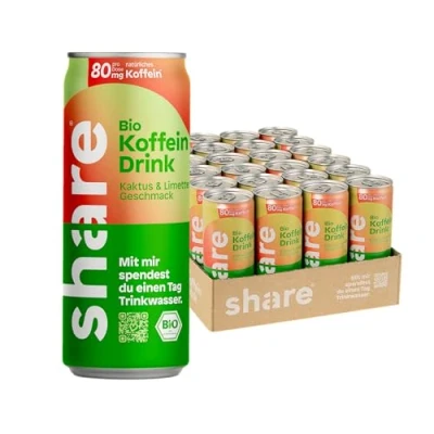 Abbildung von share Bio Koffein Drink Kaktus &amp; Limette (24 x 250 ml) Wachmacher spendet je einen Tag Trinkwasser an Menschen in Not Getränk mit 80 mg natürlichem Dose