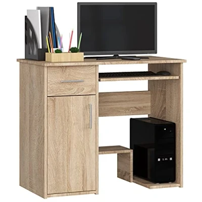Abbildung von PC Schreibtisch Jay mit Tastatur und Ablage Office Desk Computertisch 2 Schubladen Türablagen 1 Schublade Ablagefach Tür Fußablage B90 x H74 T50 cm 29 kg Sonoma Eiche