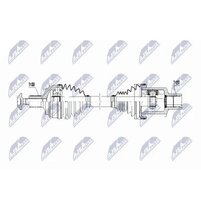 Abbildung von NTY NPW ME 062 Antriebswelle Vorderachse links 555 Automatikgetriebe MERCEDES BENZ: C Klasse Limousine, T modell, Coupe