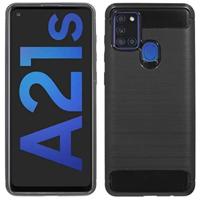 Abbildung von cofi1453® Silikon Hülle Bumper Carbon kompatibel mit Samsung Galaxy A21s A217F Case TPU Soft Handyhülle Cover Schutzhülle Schwarz
