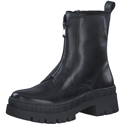 Abbildung von MARCO TOZZI Damen Stiefeletten ohne Absatz aus Leder Plateau, Schwarz (Black), 39