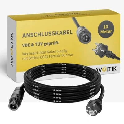 Abbildung von Avoltik Wechselrichter Anschlusskabel 10m I Kabel 3 polig mit Betteri BC01 Female Buchse Solar Schuko zum AC Anschluss Adapter für Balkonkraftwerk Mikrowechselrichter