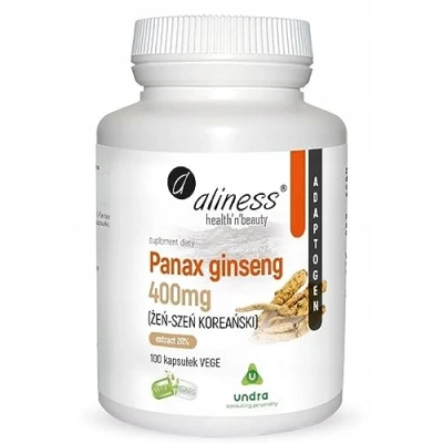 Abbildung von Aliness Panax Ginseng 400mg pro Kapsel Koreanischer Nahrungsergänzungsmittel mit Pflanzenextrakten Veganer Vegetarier 100 kapseln