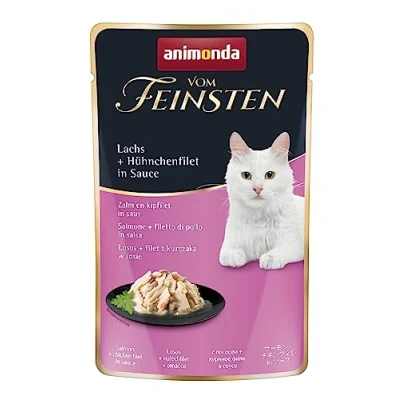 Abbildung von vom Feinsten Katzenfutter nass mit Lachs + Hühnchenfilet in Sauce (18 x 50g), ohne Getreide und Zucker von animonda, mitfrischen, fleischlichen Zutaten