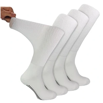 Abbildung von Dr.Socks 4 Paar Kniestrumpfe Antirutsch Bambus Diabetikersocken Socken Ohne gummi und Naht mit Noppen für Diabetiker (39 42, Weiß)
