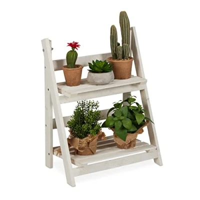 Abbildung von relaxdays Blumenständer Weiße Blumentreppe aus Holz, M