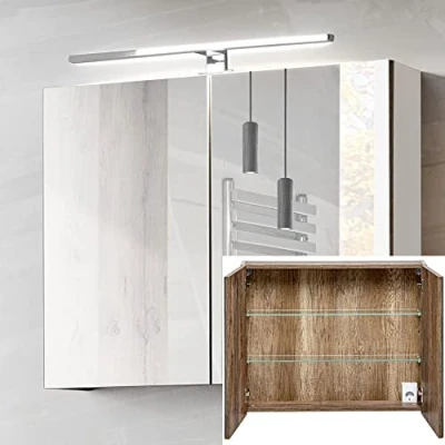 Abbildung von Lomadox Spiegelschrank PUEBLA 56 taupe 80cm mit LED in Vintage Oak Nb. B/H/T ca. 80/65 75/17 cm