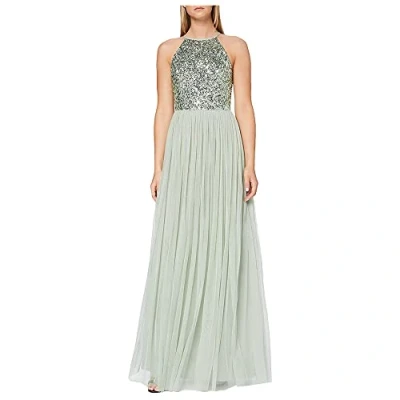 Abbildung von Maya Deluxe Women&#039;s Pailletten Cocktailkleid Damen Tüllkleid Kleid Nackenband Abendkleid Elegant für Hochzeit Brautjungfernkleid Bridesmaid Dress, Sage Green, 46