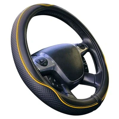 Abbildung von Universal Lenkradbezug für Auto, Modell Centauro, schwarz, gelb, Polyleder, 37 39 cm, rutschfest, atmungsaktiv, Carbon Effekt