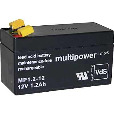 Abbildung von multipower PB 12 1,2 4,8 MP1,2 Blei Säure Akku V Ah Bleivlies (B x H T) 97 59 43 mm Flachstecker Wartungsfrei, geringe Selbstentladung,