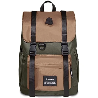 Abbildung von INVICTA CHAT COLORBLOCK, Rucksack aus nachhaltigem Stoff, Praktisch &amp; Unisex, Leicht, kompakt, mit Laptopfach, Büro, Uni, Arbeit; Reise, Sport&amp;Freizeit, italienisches Design, moosgrün