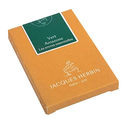 Abbildung von J.Herbin Jacques Herbin 11037JT Packung mit 7 großen Tintenpatronen, internationale Größe 1,35ml, ideal für Füllfederhalter und Tintenroller, Grün, 1 Pack