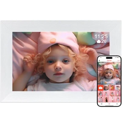 Abbildung von Golony WiFi Digitaler Fotorahmen, 10,1 Zoll Bilderrahmen, 1280x800 IPS LCD Touchscreen, 32GB Interner Speicher Automatisch drehbar, Momente sofort teilen mit Frameo App, Weiß