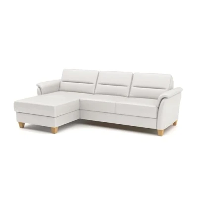 Abbildung von CAVADORE Leder Ecksofa Palera mit Longchair / Landhaus Couch Federkern, Bettfunktion + Bettkasten 244 x 89 163 Weiß