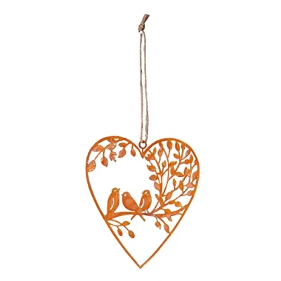 Abbildung von levandeo Herz 12x13cm Metall Hänger Vogel Gartendeko Türschild Edelrost Wandbild Rostdeko Deko Rost Gartenschild Geschenkidee