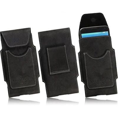 Abbildung von Matador Nubuk Echt Leder Tasche kompatibel mit Apple iPhone 8/12/13 Mini Handytasche Gürteltasche Vertikaltasche Crazy Black Gürtelschlaufe EC./Kreditkartenfach