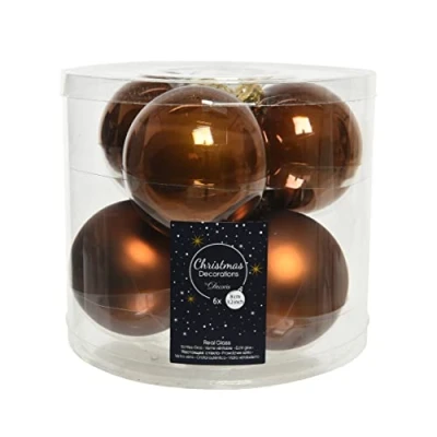Abbildung von Kaemingk Weihnachtskugeln Glas 8cm x 6 Stück Christbaumkugeln Set braun Kupfer orange Zimt