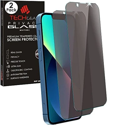 Abbildung von TECHGEAR 2 Stück Anti Spy Schutzfolie kompatibel mit iPhone 14 Plus, 13 Pro Max PRIVACY Privatsphäre Edition Displayschutzfolie aus gehärtetem Glas