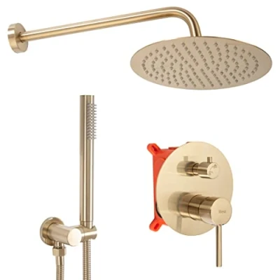 Abbildung von wohnwerk.idee Duschsystem Duschgarnitur Regendusche Unterputz Gold Matt Poliert Lungo